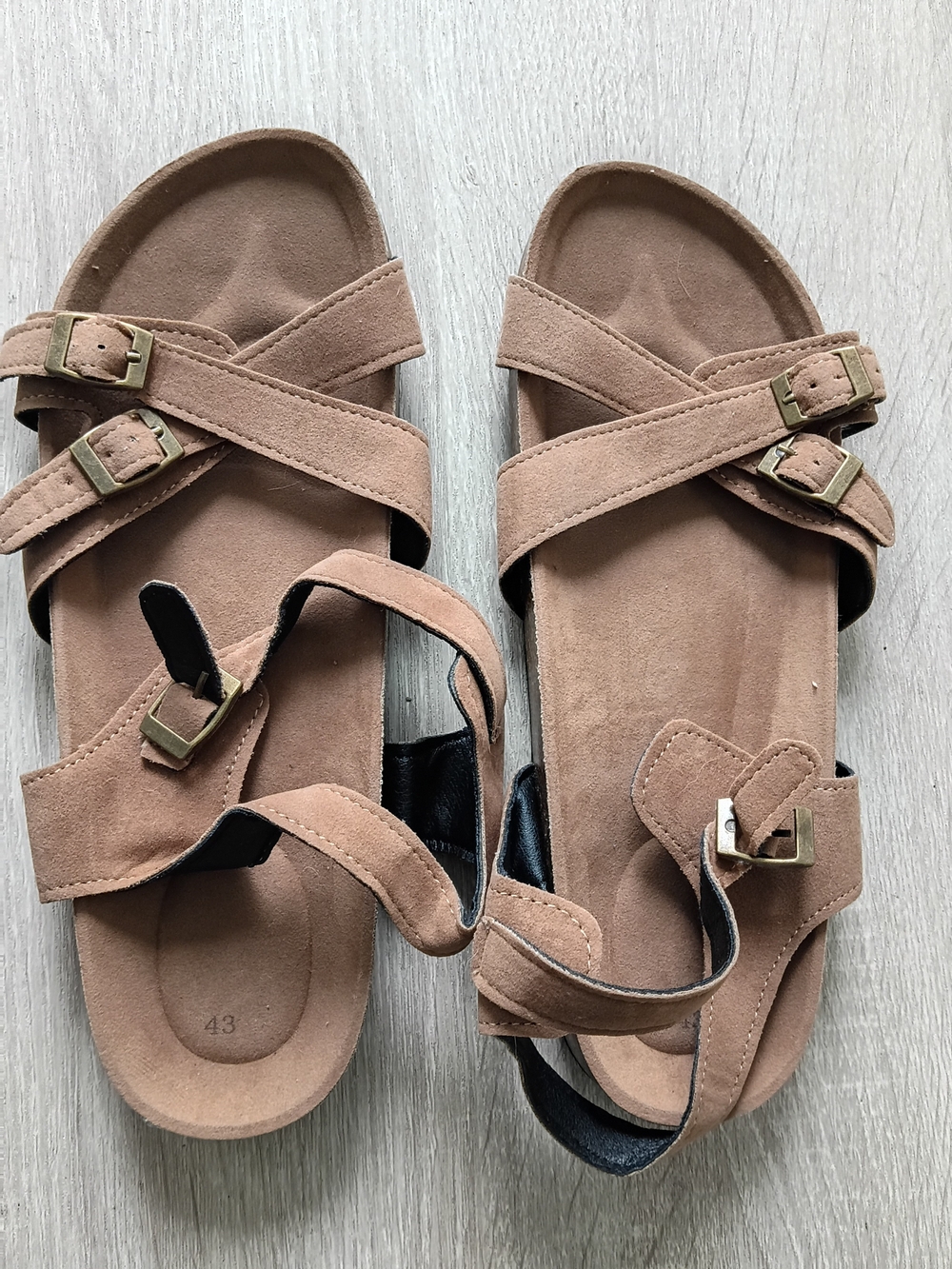 Women’s Tan Suede Strappy Buckle Sandals - Comfortable Everyday Style